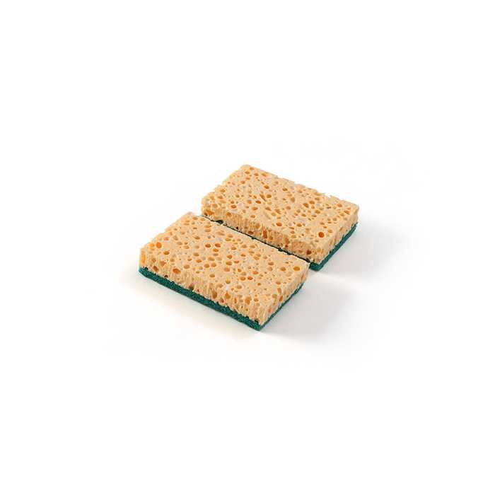 2 plantaardige sponsen met groene viscose schuurzijde 110 x 70 x 18+8 mm 2 plantaardige sponsen met groene viscose schuurzijde 110 x 70 x 18+8 mm