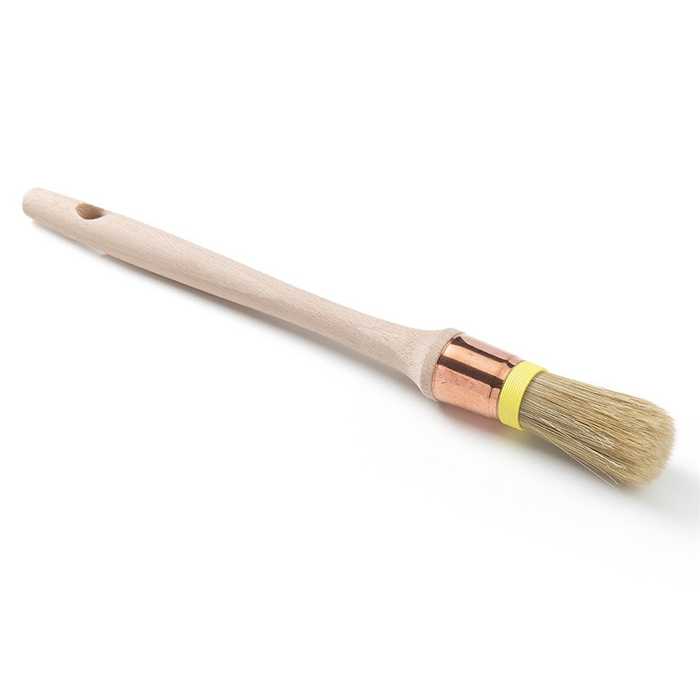 Brosse pouce - manche bois brut - virole cuivré bague jaune Brosse pouce - manche bois brut - virole cuivré bague jaune