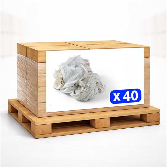 Palette de chiffons coton blanc - qualité standard - 40 x 10kg Palette de chiffons coton blanc - qualité standard - 40 x 10kg