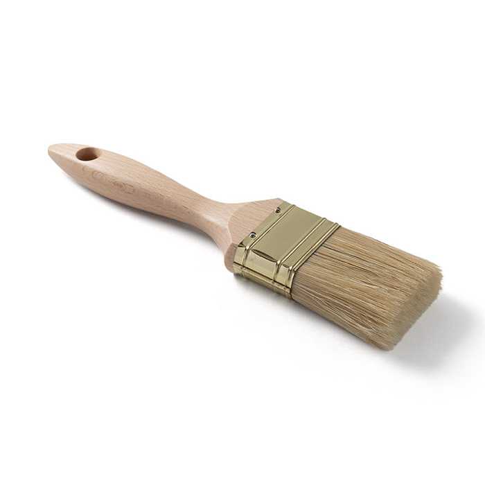 Platte verfborstel PRO - steel gevernist hout - wit haar Platte verfborstel PRO - steel gevernist hout - wit haar