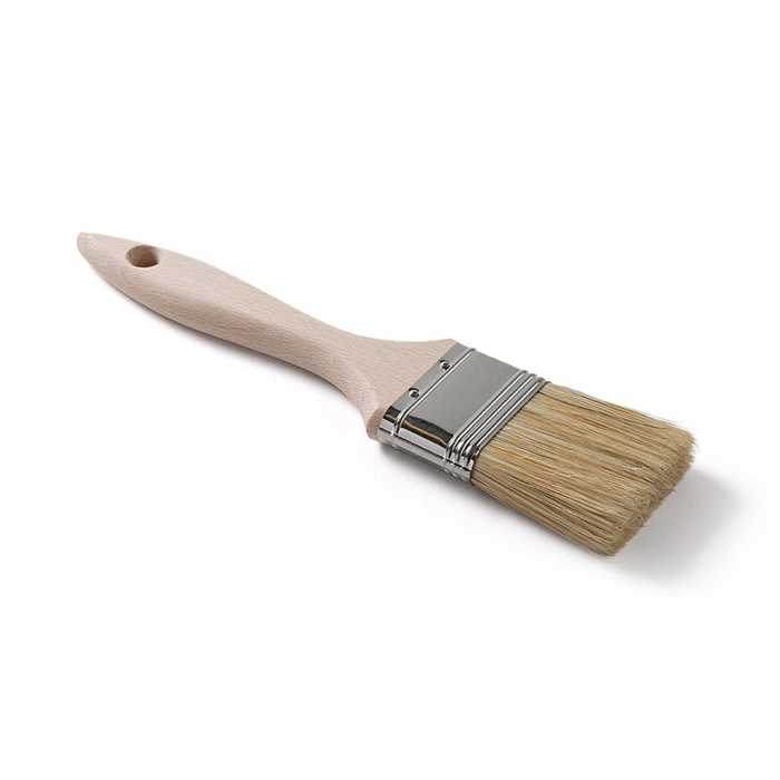 Platte verfborstel - steel gevernist hout - wit haar Platte verfborstel - steel gevernist hout - wit haar