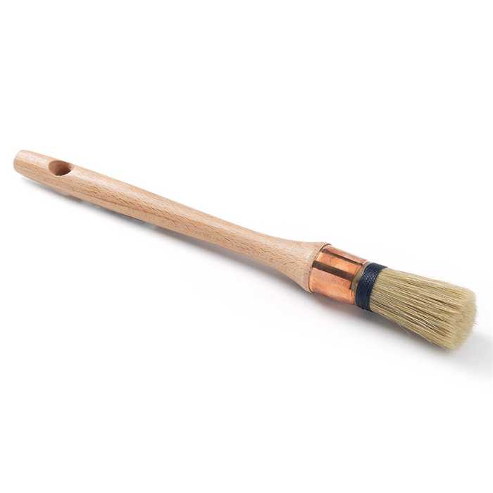 Ronde borstel ELITE - steel gevernist hout - ring zuiver koper - blauw opgebonden Ronde borstel ELITE - steel gevernist hout - ring zuiver koper - blauw opgebonden