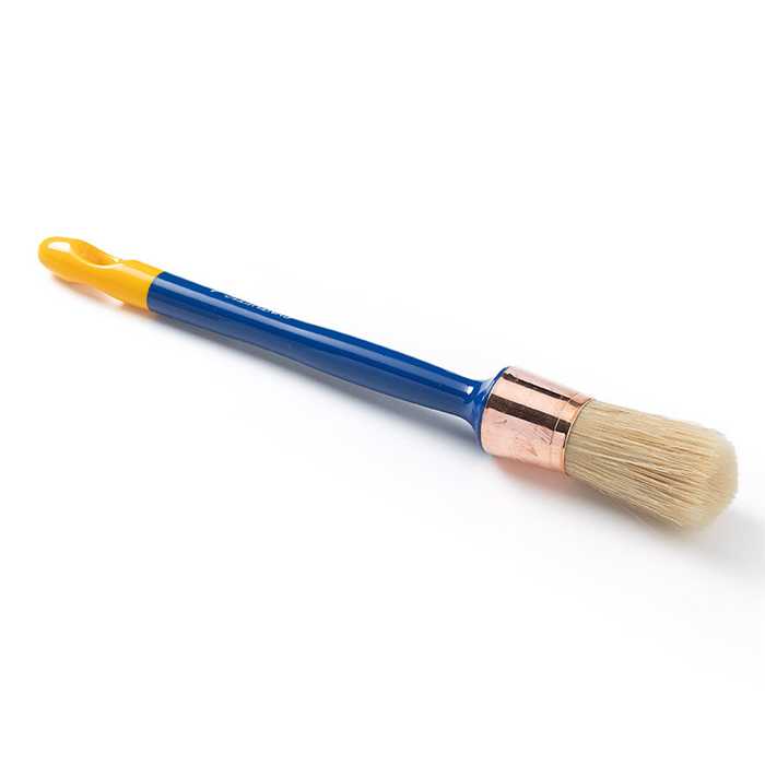 Ronde verfborstel - steel blauw plastiek gevernist - witte haren Ronde verfborstel - steel blauw plastiek gevernist - witte haren